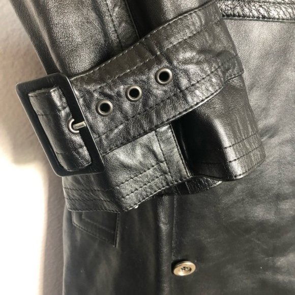 SOLD Vtg Saint Laurent Lambskin Leather Belted Black Trench Coat Sz 38 I. Magnin - Picture 6 of 14